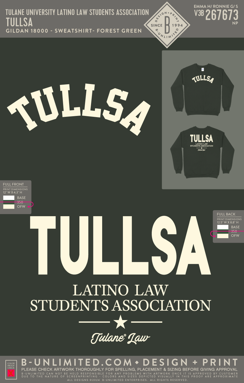 Tulane University Latino Law Students Association - TULLSA - Gildan - 18000 - Crewneck Sweatshirt - Forest Green