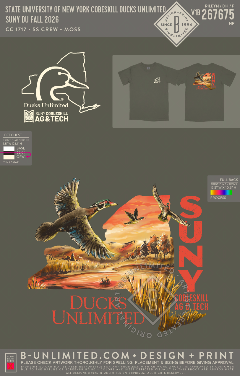 State University of New York Cobeskill Ducks Unlimited - SUNY DU Fall 2026 - CC - 1717 - SS Crew - Moss