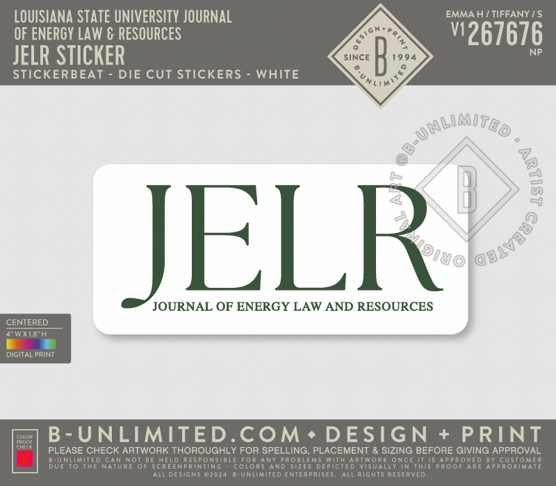 Louisiana State University Journal of Energy Law & Resources - JELR Sticker - Stickerbeat - Die Cut Stickers - White