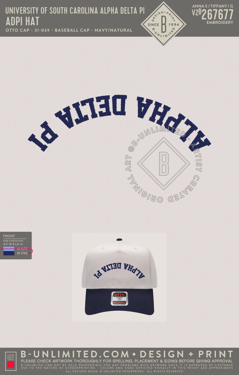 University of South Carolina Alpha Delta Pi - ADPI Hat - Otto Cap - 31-069 - Baseball Cap - Navy/Natural