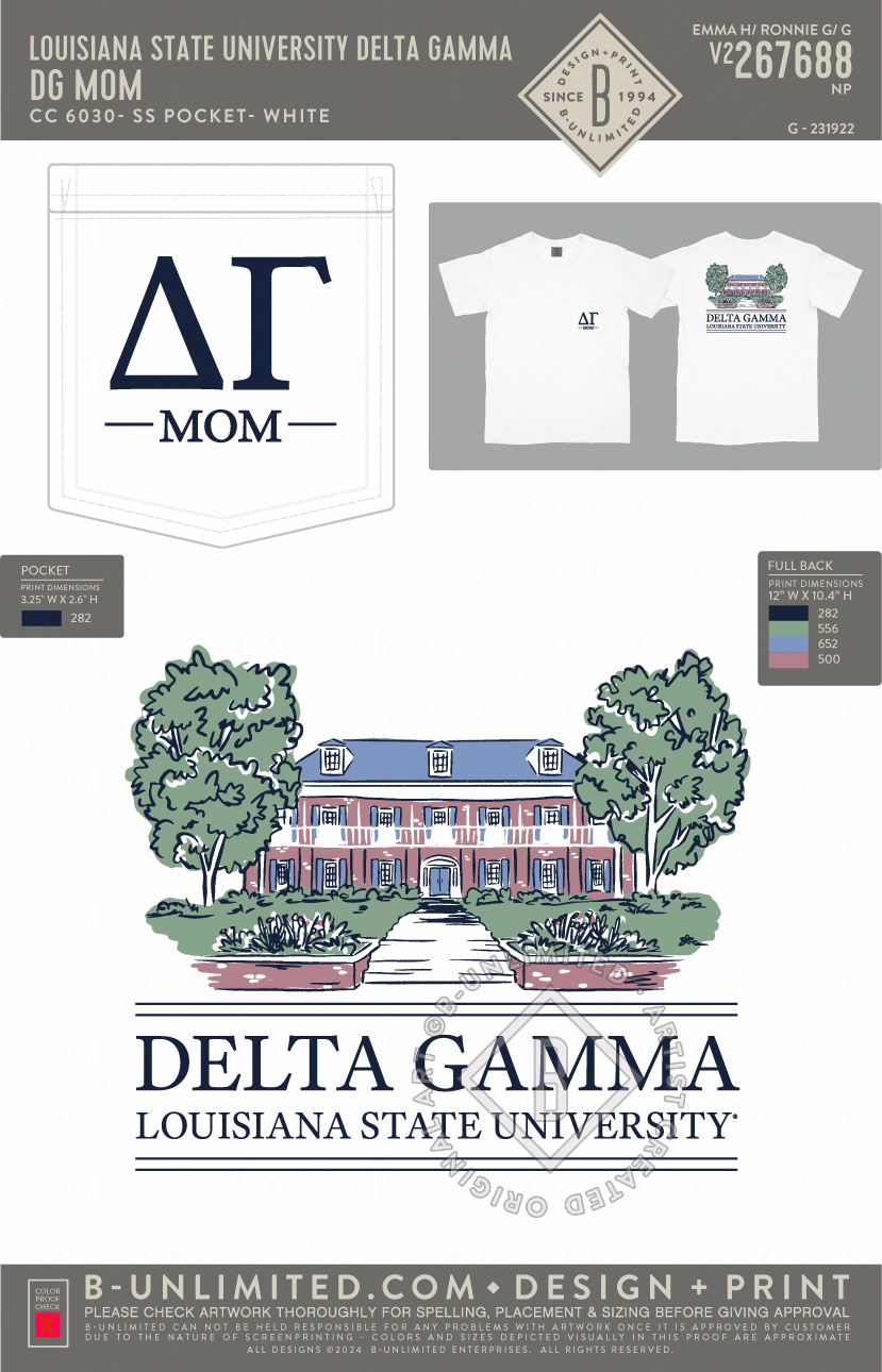 Louisiana State University Delta Gamma - DG MOM - CC - 6030 - SS Pocket - White