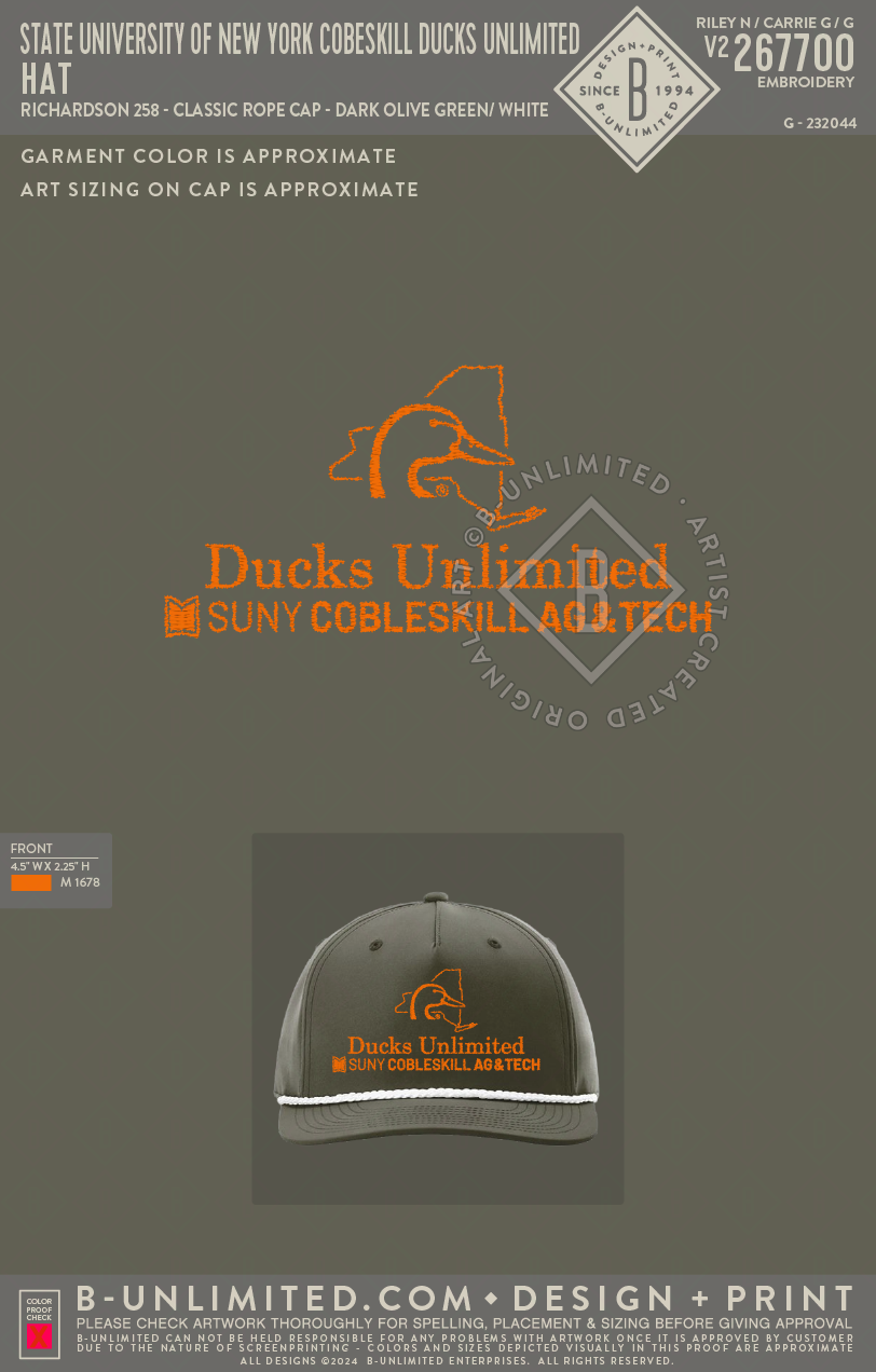 State University of New York Cobeskill Ducks Unlimited - Hat - Richardson - 258 - FIVE PANEL CLASSIC ROPE CAP - Dark Olive Green/ White