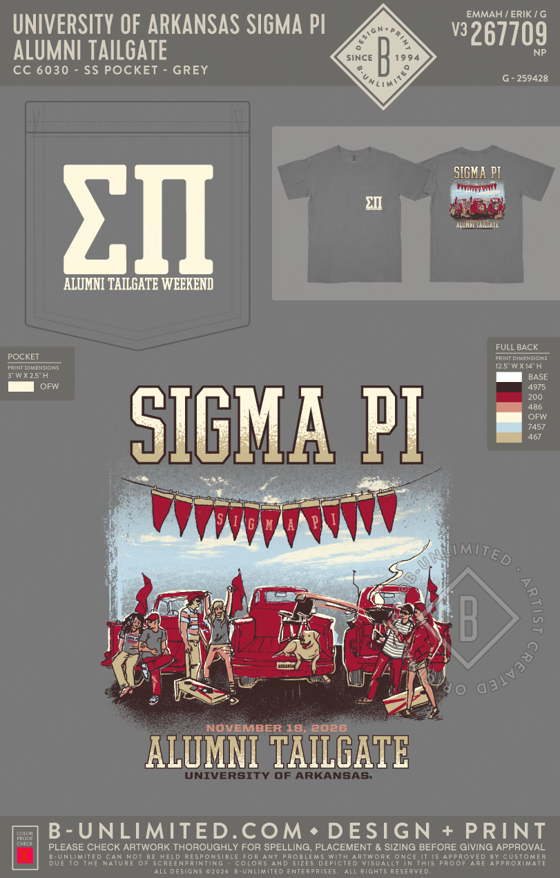 University of Arkansas Sigma Pi - Alumni Tailgate - CC - 6030 - SS Pocket - Grey