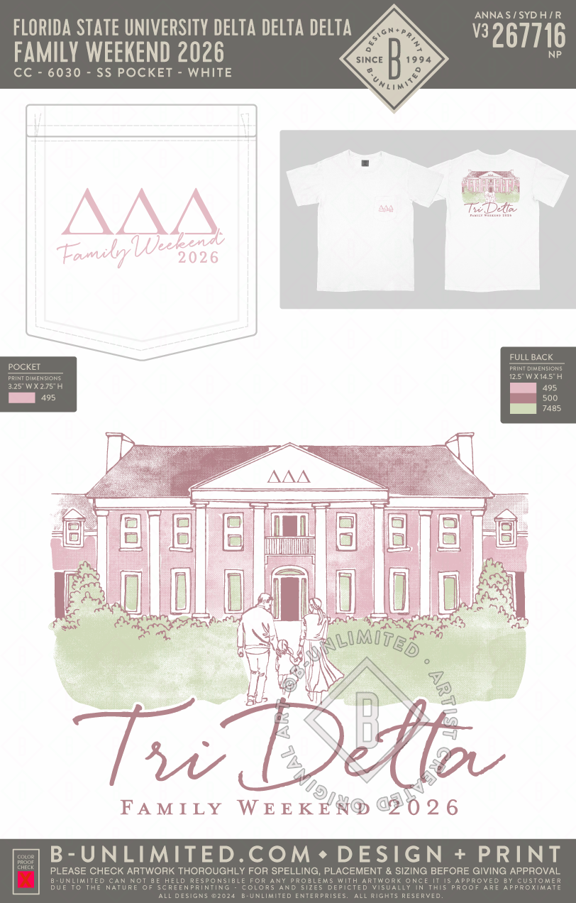 Florida State University Delta Delta Delta - Family Weekend 2026 - CC - 6030 - SS Pocket - White