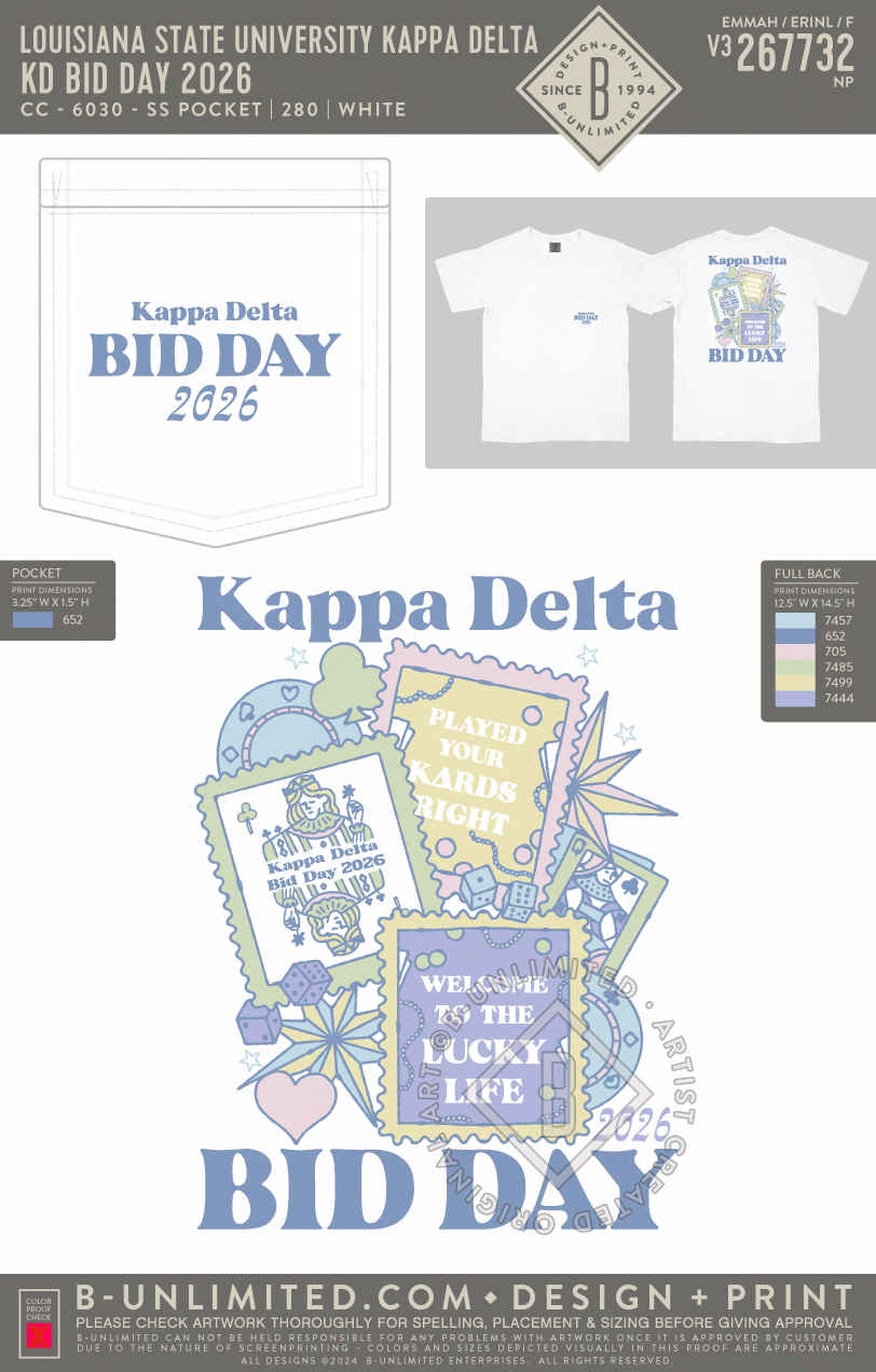 Louisiana State University Kappa Delta - KD Bid Day 2026 - CC - 6030 - SS Pocket - White