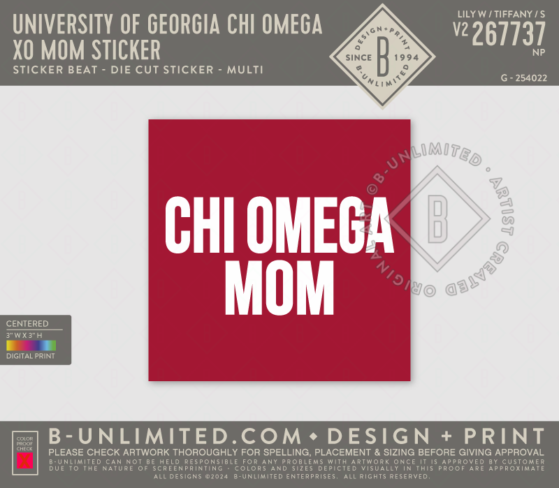 University of Georgia Chi Omega - XO MOM Sticker - Stickerbeat - Die Cut Stickers - Multicolor