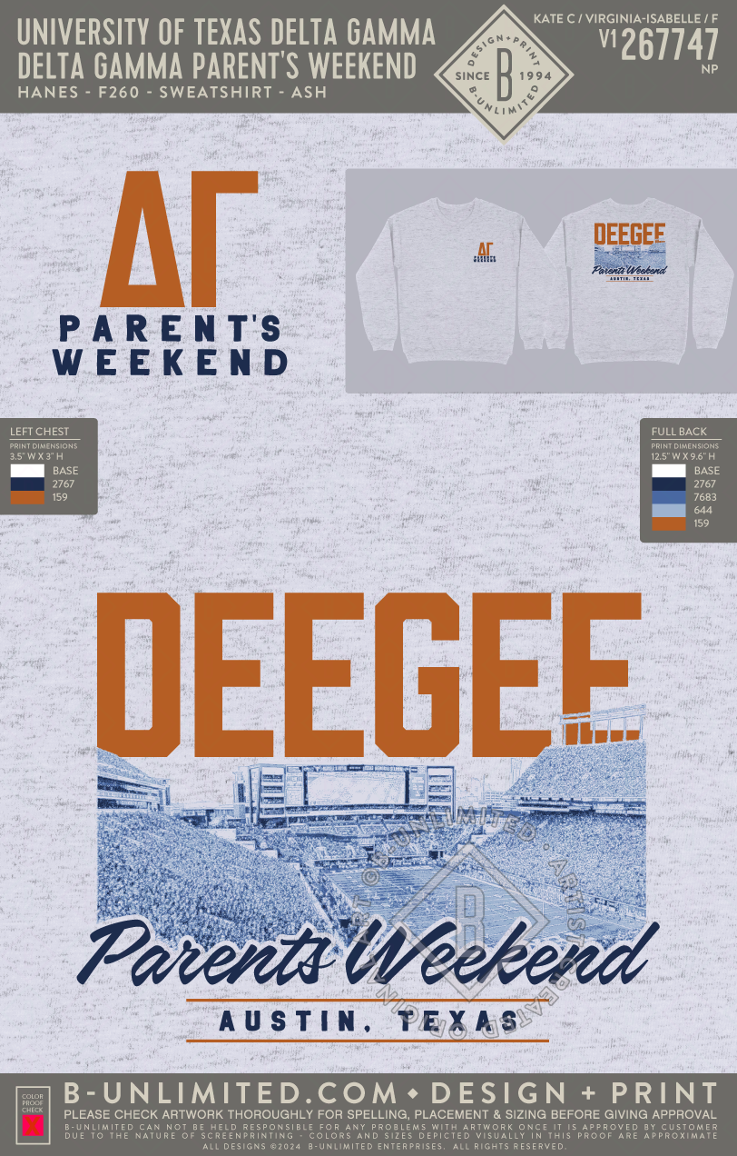 University of Texas Delta Gamma - Delta Gamma Parent's Weekend - Hanes - F260 - Sweatshirt - Ash
