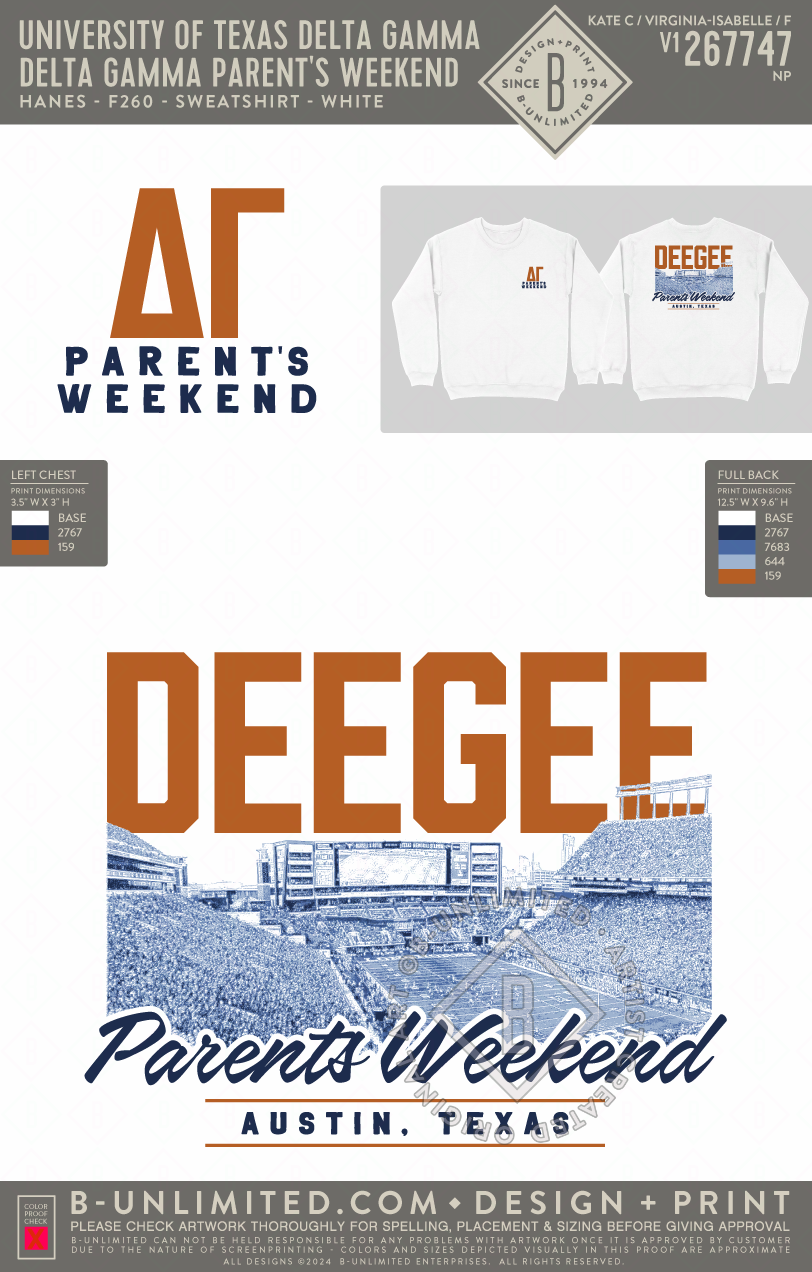 University of Texas Delta Gamma - Delta Gamma Parent's Weekend - Hanes - F260 - Sweatshirt - White