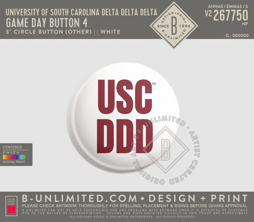 University of South Carolina Delta Delta Delta - Game Day Button 4 - PinNexus - PXRB - 3" Round Button - Multi