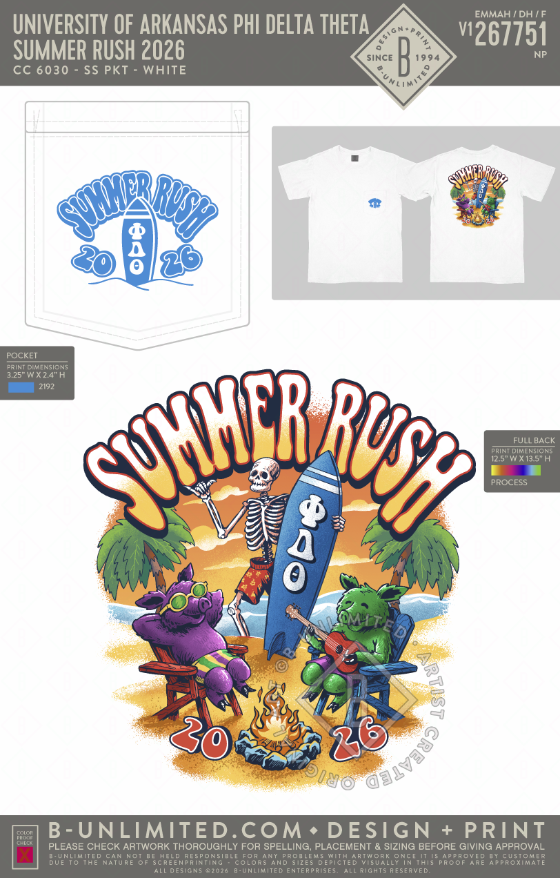 University of Arkansas Phi Delta Theta - Summer Rush 2026 - CC - 6030 - SS Pocket - White