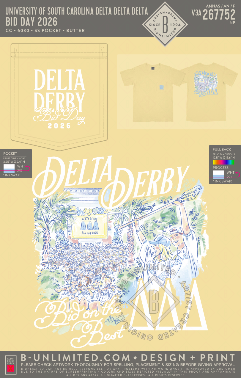 University of South Carolina Delta Delta Delta - Bid Day 2026 - CC - 6030 - SS Pocket - Butter