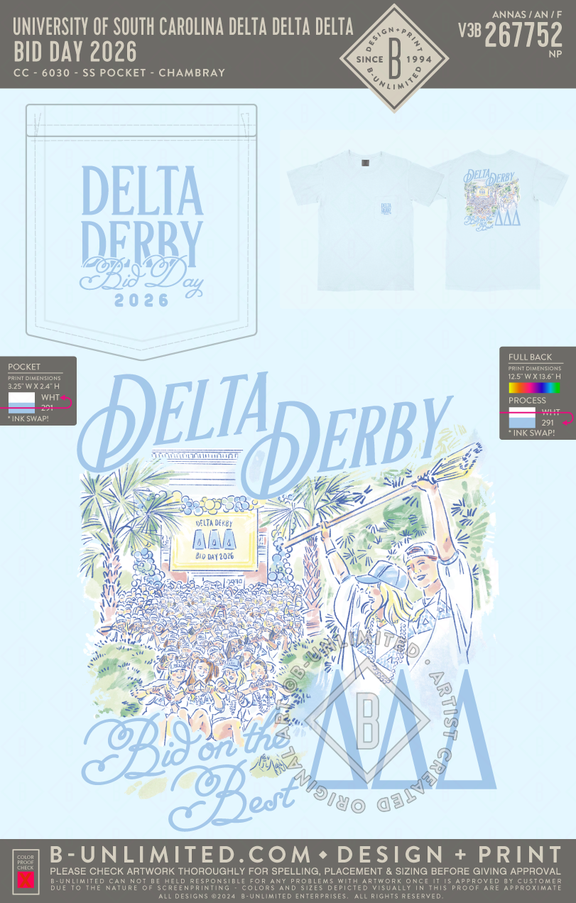 University of South Carolina Delta Delta Delta - Bid Day 2026 - CC - 6030 - SS Pocket - Chambray