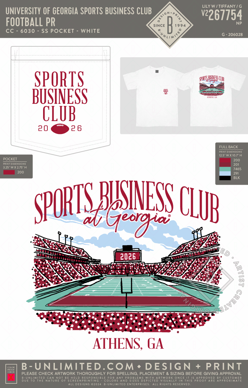 University of Georgia Sports Business Club - Football PR - CC - 6030 - SS Pocket - White