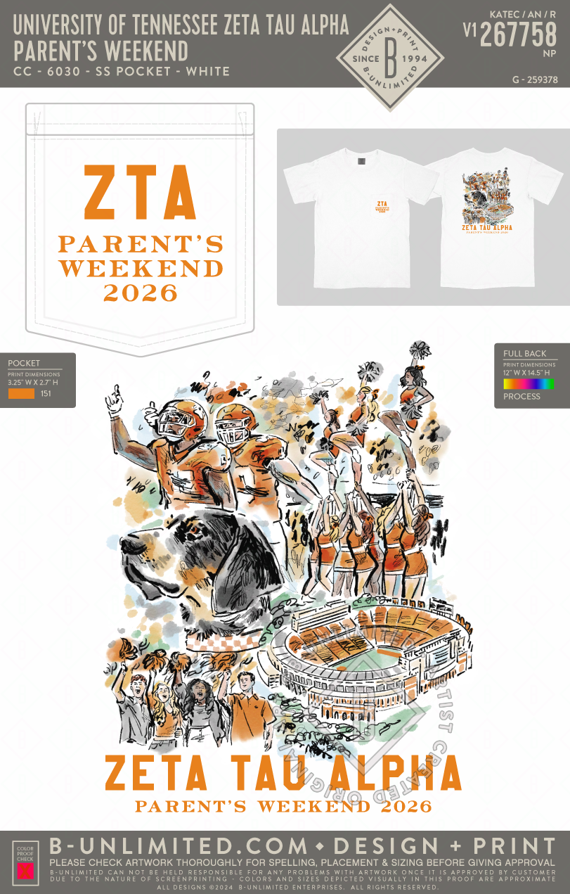 University of Tennessee Zeta Tau Alpha - Parent's Weekend - CC - 6030 - SS Pocket - White