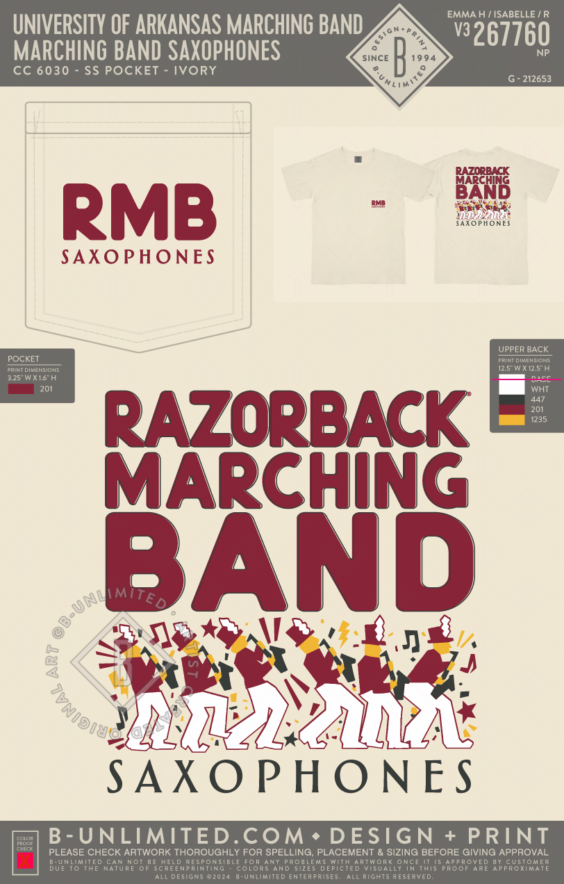 University of Arkansas Marching Band - Marching Band Saxophones - CC - 6030 - SS Pocket - Ivory