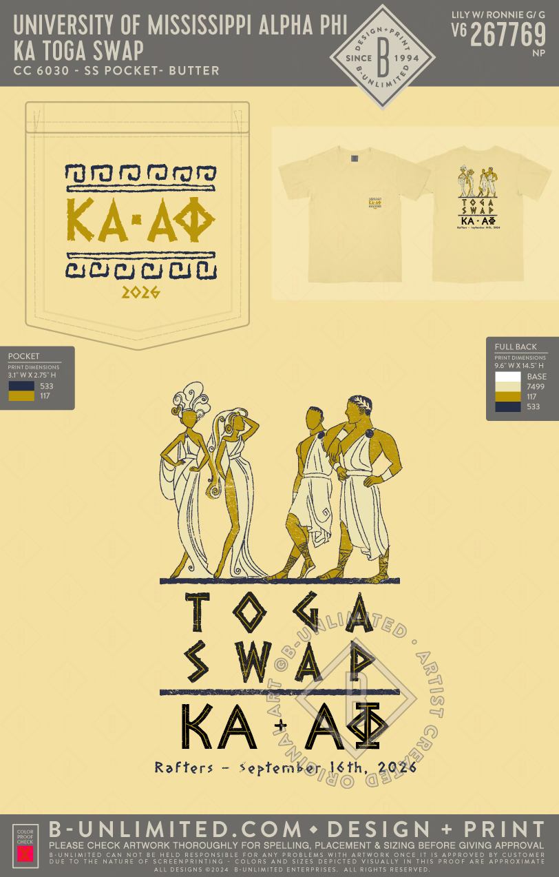 University of Mississippi Alpha Phi - KA Toga Swap - CC - 6030 - SS Pocket - Butter