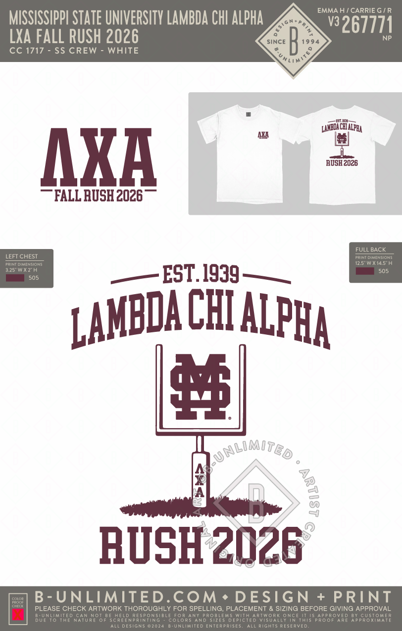 Mississippi State University Lambda Chi Alpha - LXA Fall Rush 2026 - CC - 1717 - SS Crew - White
