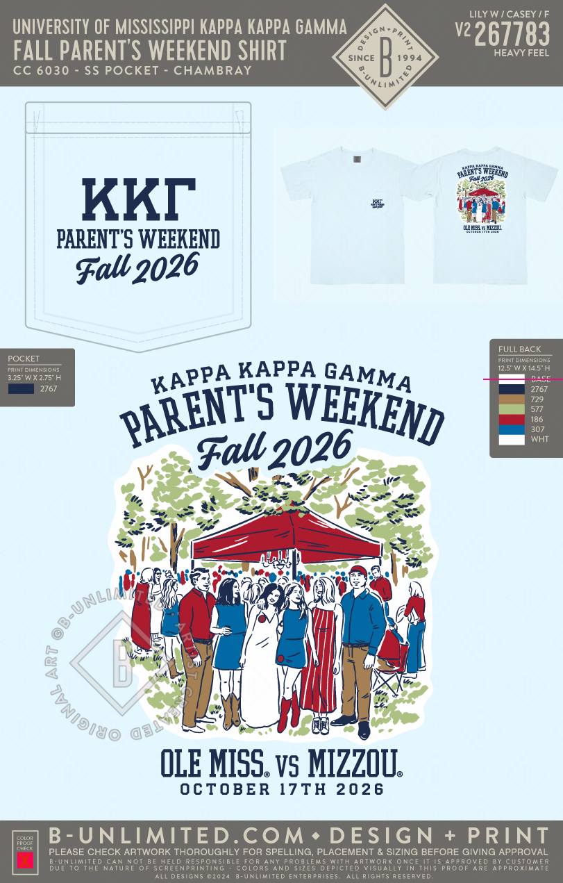 University of Mississippi Kappa Kappa Gamma - Fall Parent's Weekend Shirt - CC - 6030 - SS Pocket - Chambray