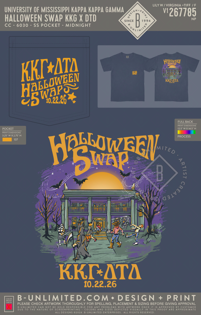University of Mississippi Kappa Kappa Gamma - Halloween Swap KKG x DTD - CC - 6030 - SS Pocket - Midnight