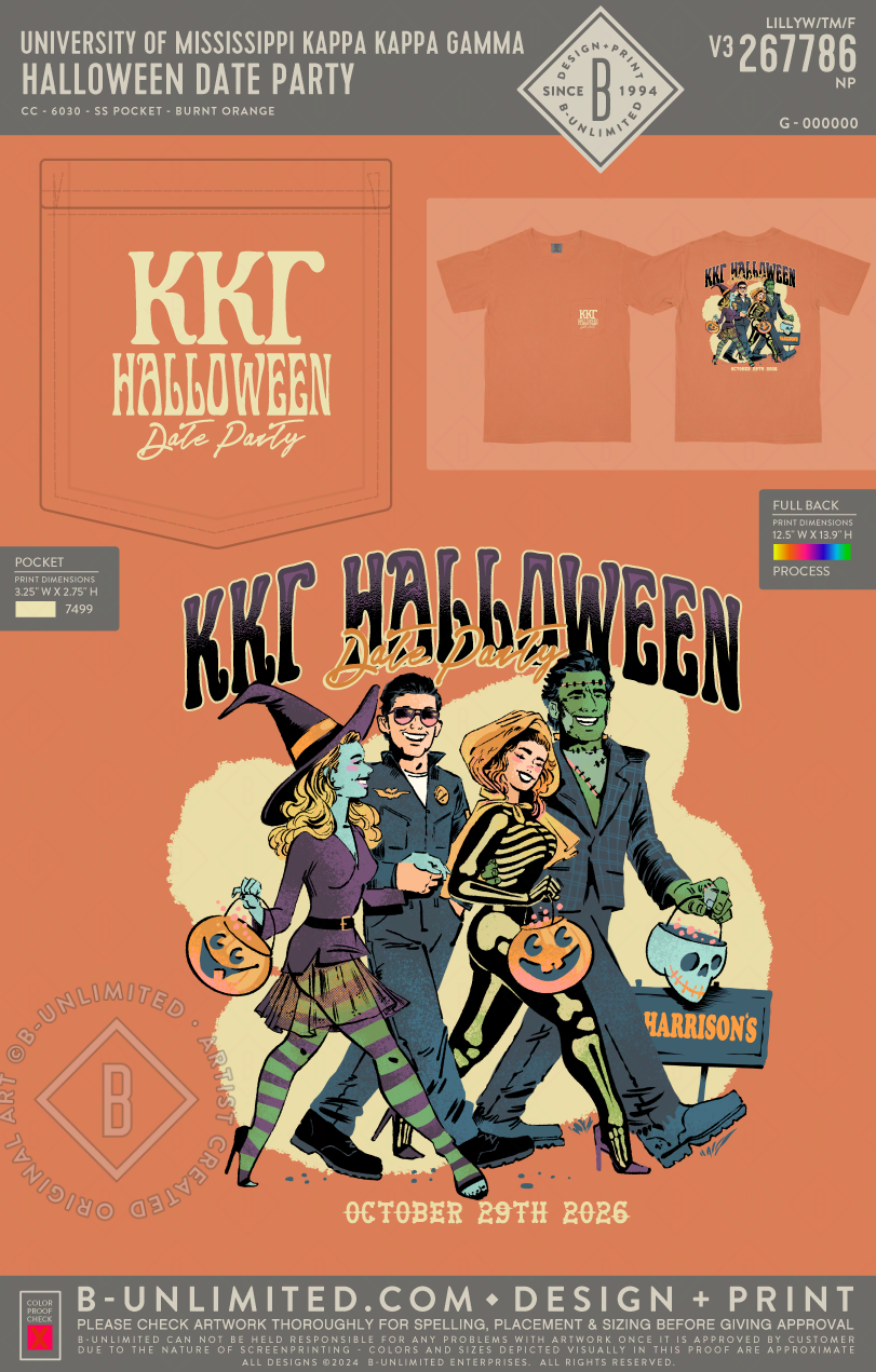 University of Mississippi Kappa Kappa Gamma - Halloween Date Party - CC - 6030 - SS Pocket - Burnt Orange