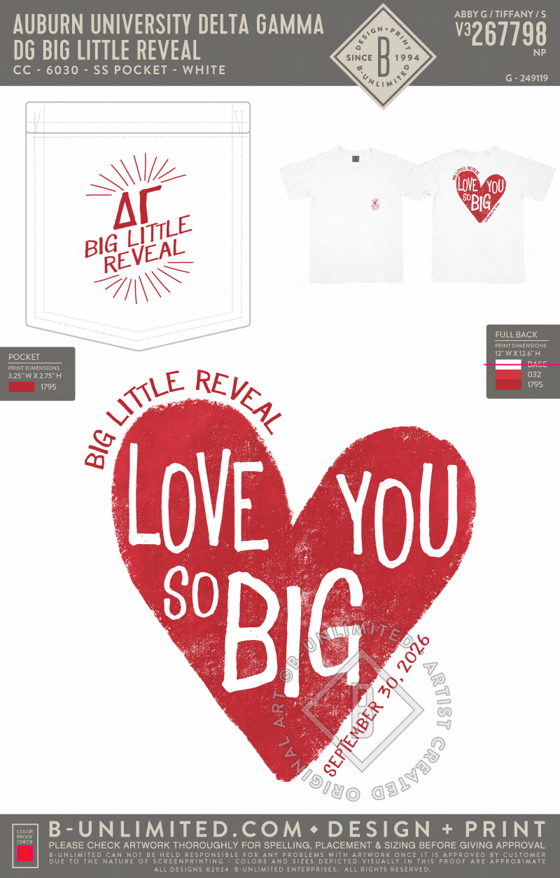 Auburn University Delta Gamma - DG Big Little Reveal - CC - 6030 - SS Pocket - White