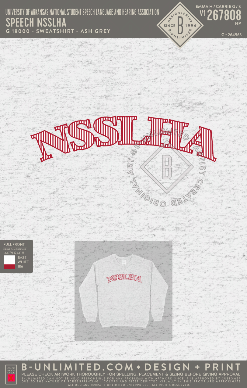 University of Arkansas National Student Speech Language and Hearing Association - Speech NSSLHA - Gildan - 18000 - Crewneck Sweatshirt - Ash Grey