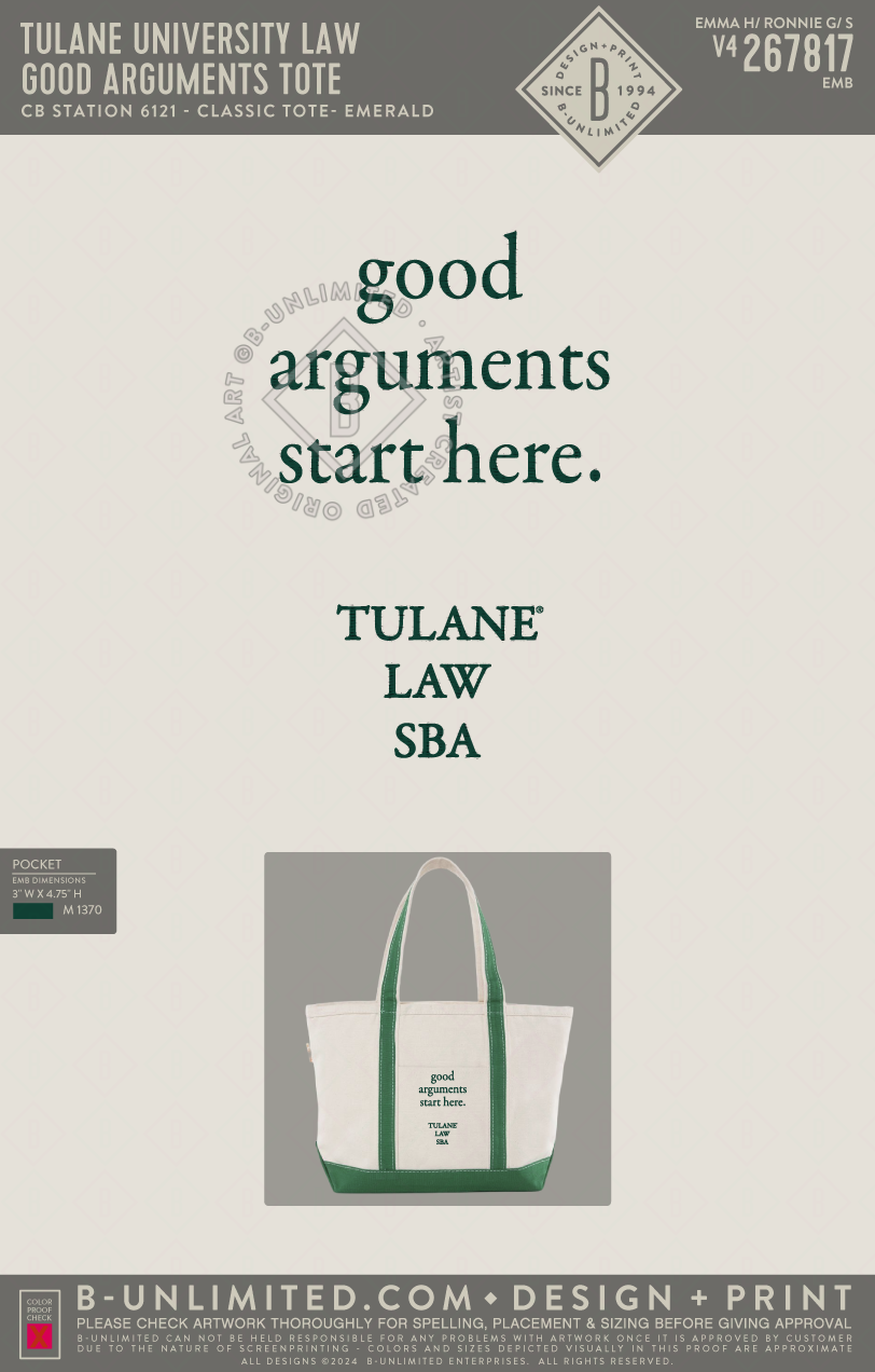 Tulane University Law - Good Arguments Tote - CB Station - 6121 - Medium Classic Tote - Emerald