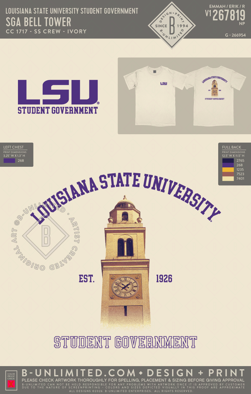 Louisiana State University Student Government - SGA Bell Tower - CC - 1717 - SS Crew - Ivory