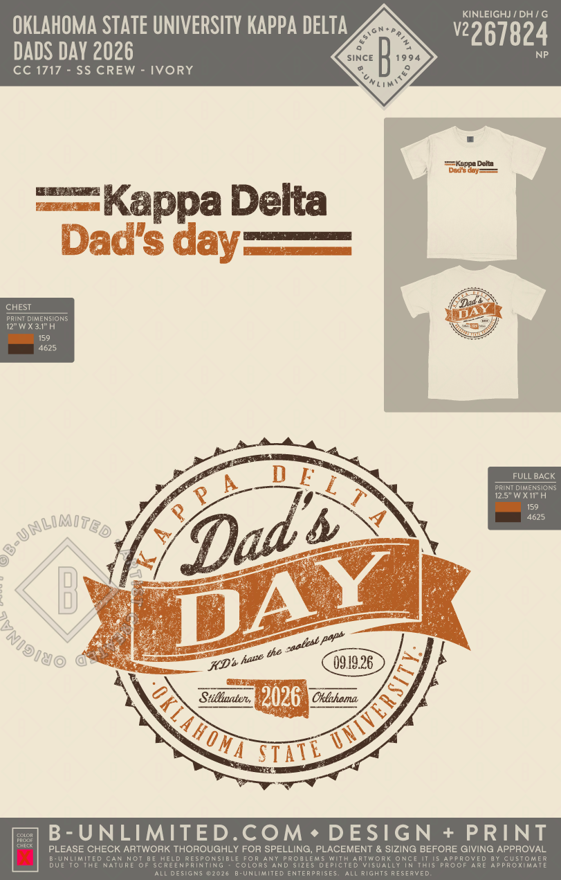 Oklahoma State University Kappa Delta - Dads Day 2026 - CC - 1717 - SS Crew - Ivory