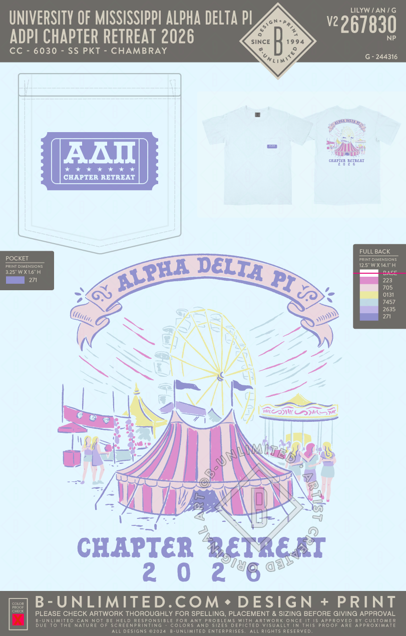 University of Mississippi Alpha Delta Pi - ADPI Chapter Retreat 2026 - CC - 6030 - SS Pocket - Chambray