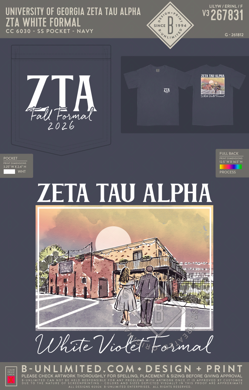 University of Georgia Zeta Tau Alpha - ZTA White Formal - CC - 6030 - SS Pocket - True Navy