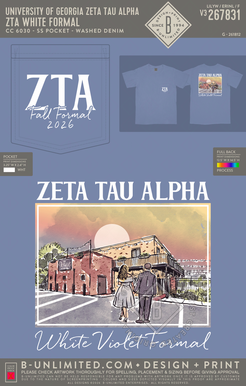 University of Georgia Zeta Tau Alpha - ZTA White Formal - CC - 6030 - SS Pocket - Washed Denim