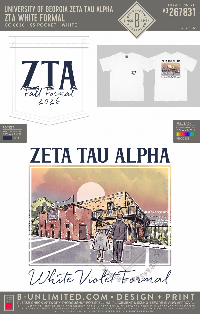 University of Georgia Zeta Tau Alpha - ZTA White Formal - CC - 6030 - SS Pocket - White