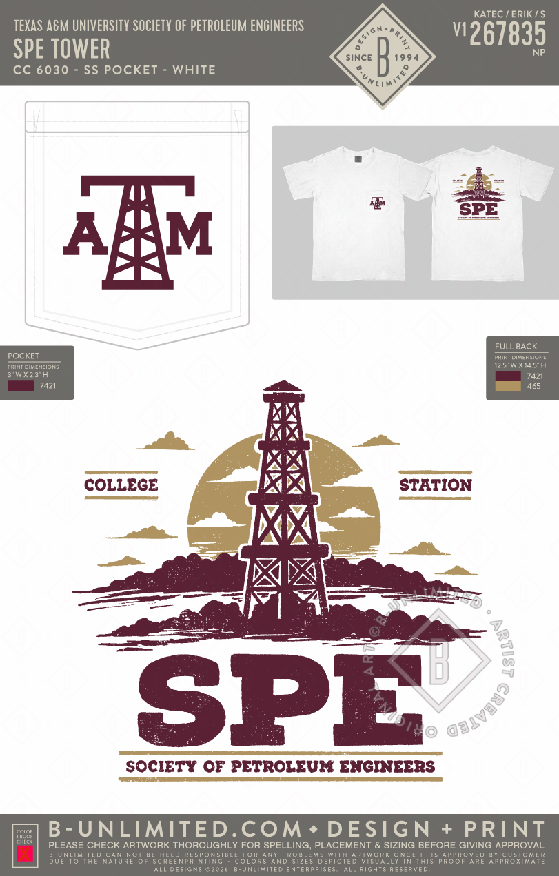 Texas A&M University Society of Petroleum Engineers - SPE Tower - CC - 6030 - SS Pocket - White
