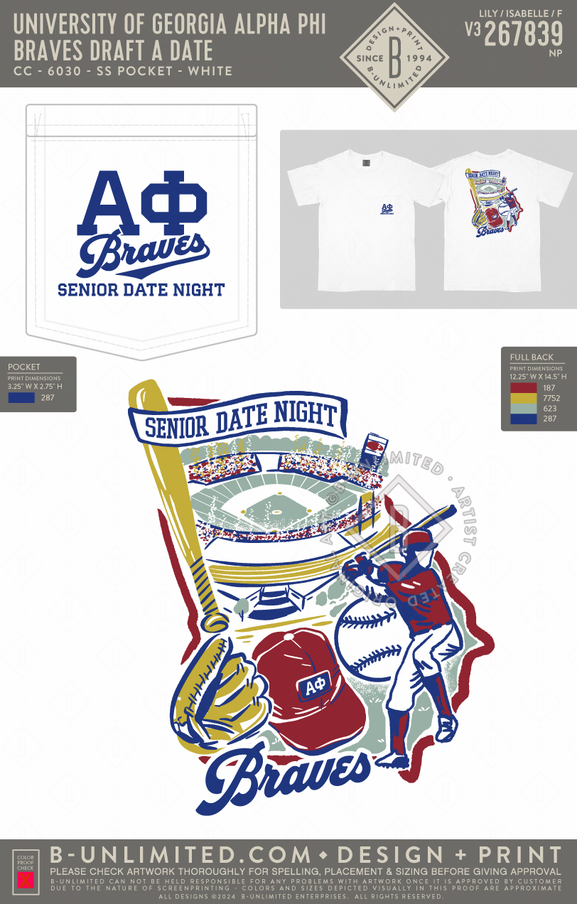 UGA APHI - Braves Draft a Date - CC - 6030 - SS Pocket - White