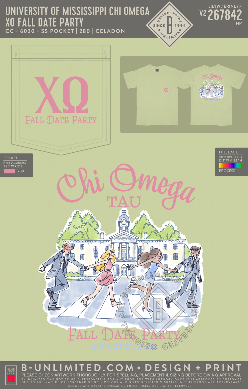 University of Mississippi Chi Omega - XO Fall Date Party - CC - 6030 - SS Pocket - Celadon