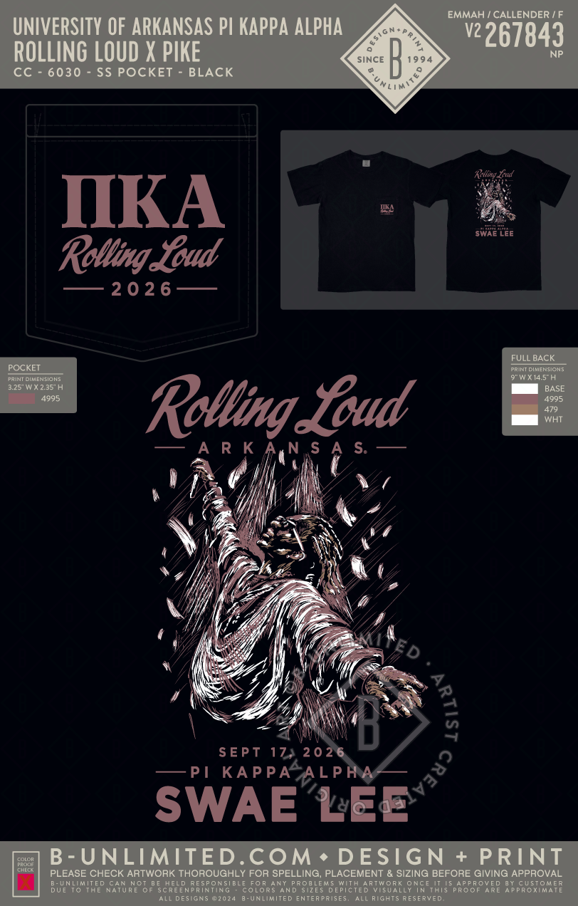 University of Arkansas Pi Kappa Alpha - Rolling Loud x PIKE - CC - 6030 - SS Pocket - Black