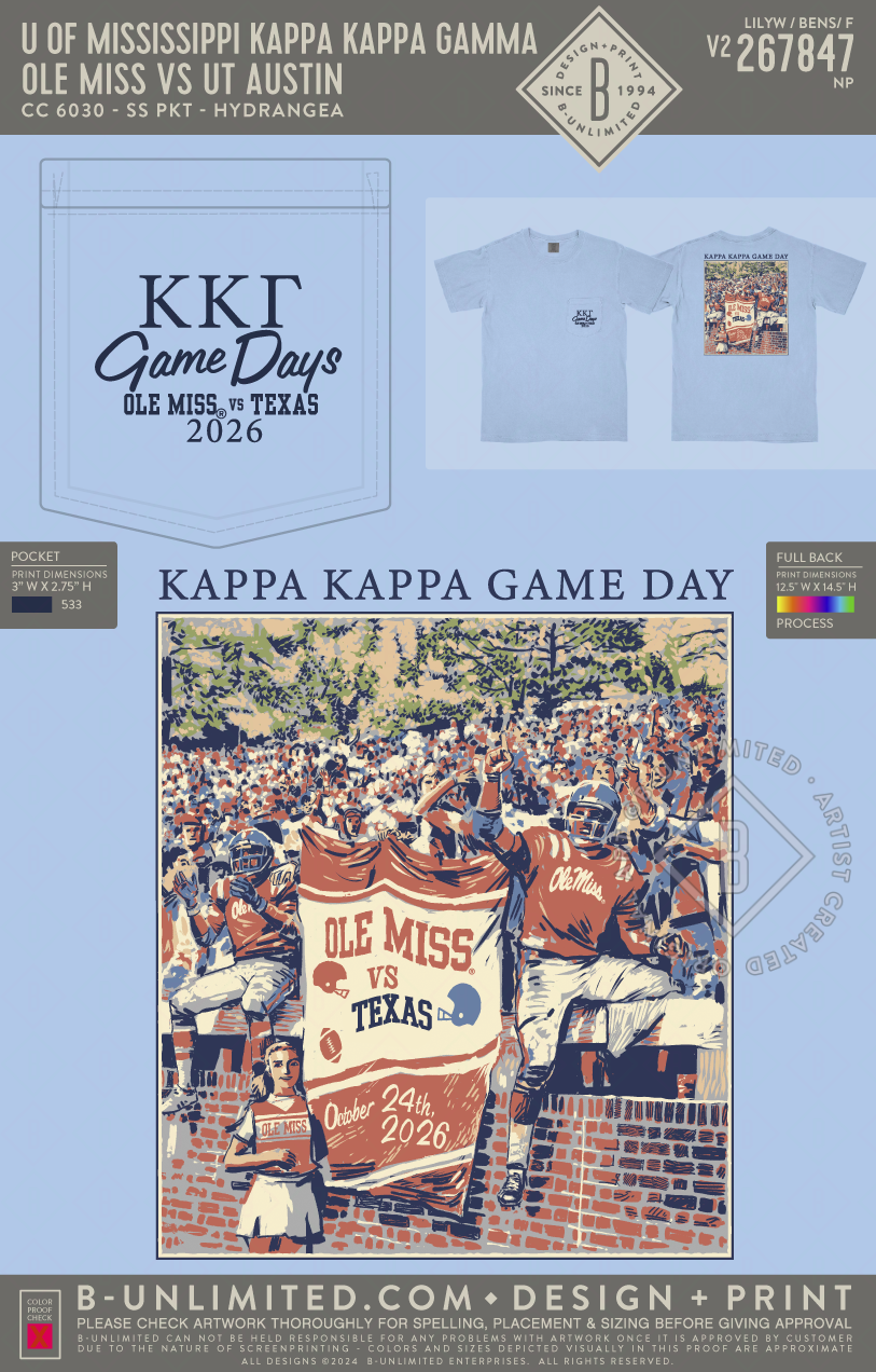 University of Mississippi Kappa Kappa Gamma - Ole Miss vs UT Austin - CC - 6030 - SS Pocket - Hydrangea