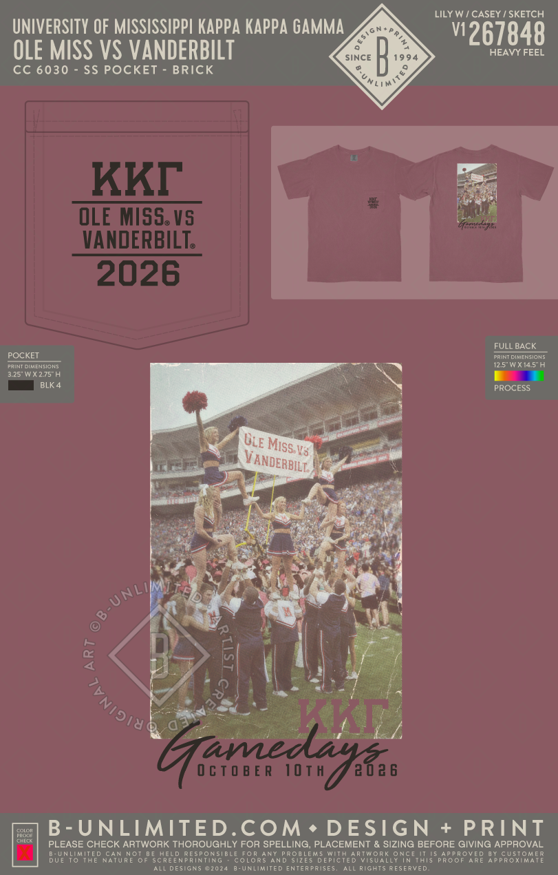 University of Mississippi Kappa Kappa Gamma - Ole Miss vs Vanderbilt - CC - 6030 - SS Pocket - Brick
