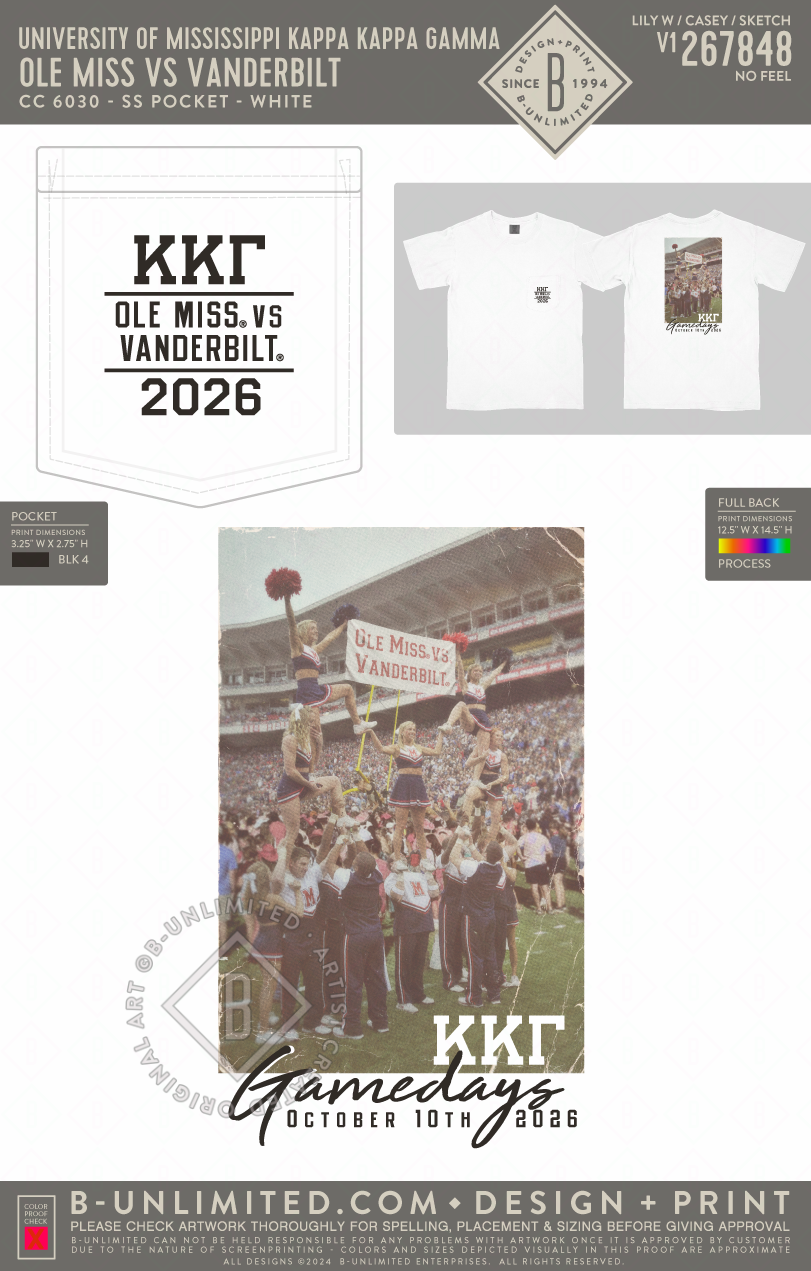 University of Mississippi Kappa Kappa Gamma - Ole Miss vs Vanderbilt - CC - 6030 - SS Pocket - White
