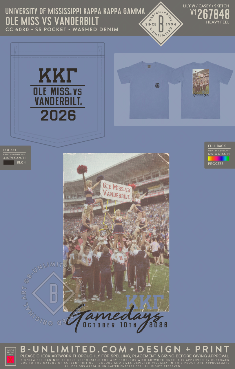 University of Mississippi Kappa Kappa Gamma - Ole Miss vs Vanderbilt - CC - 6030 - SS Pocket - Washed Denim