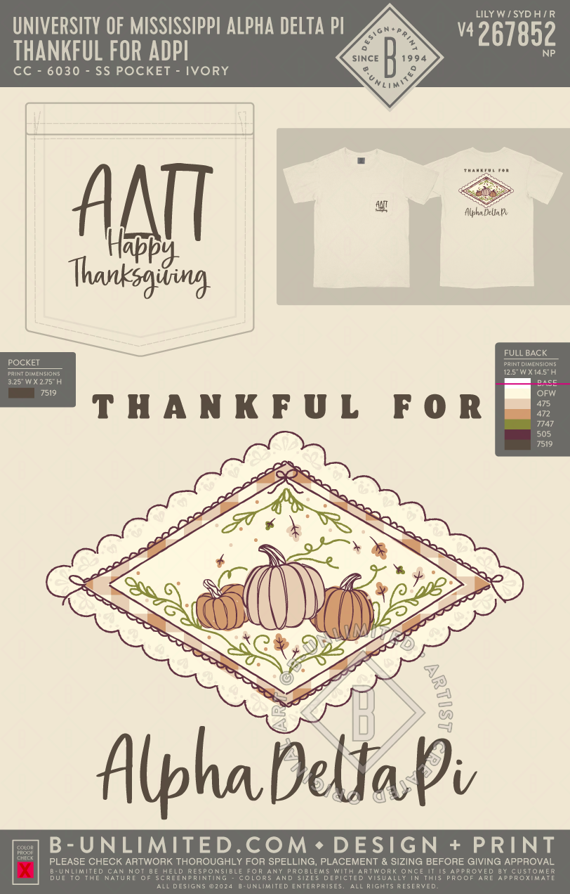 University of Mississippi Alpha Delta Pi - Thankful for ADPI - CC - 6030 - SS Pocket - Ivory