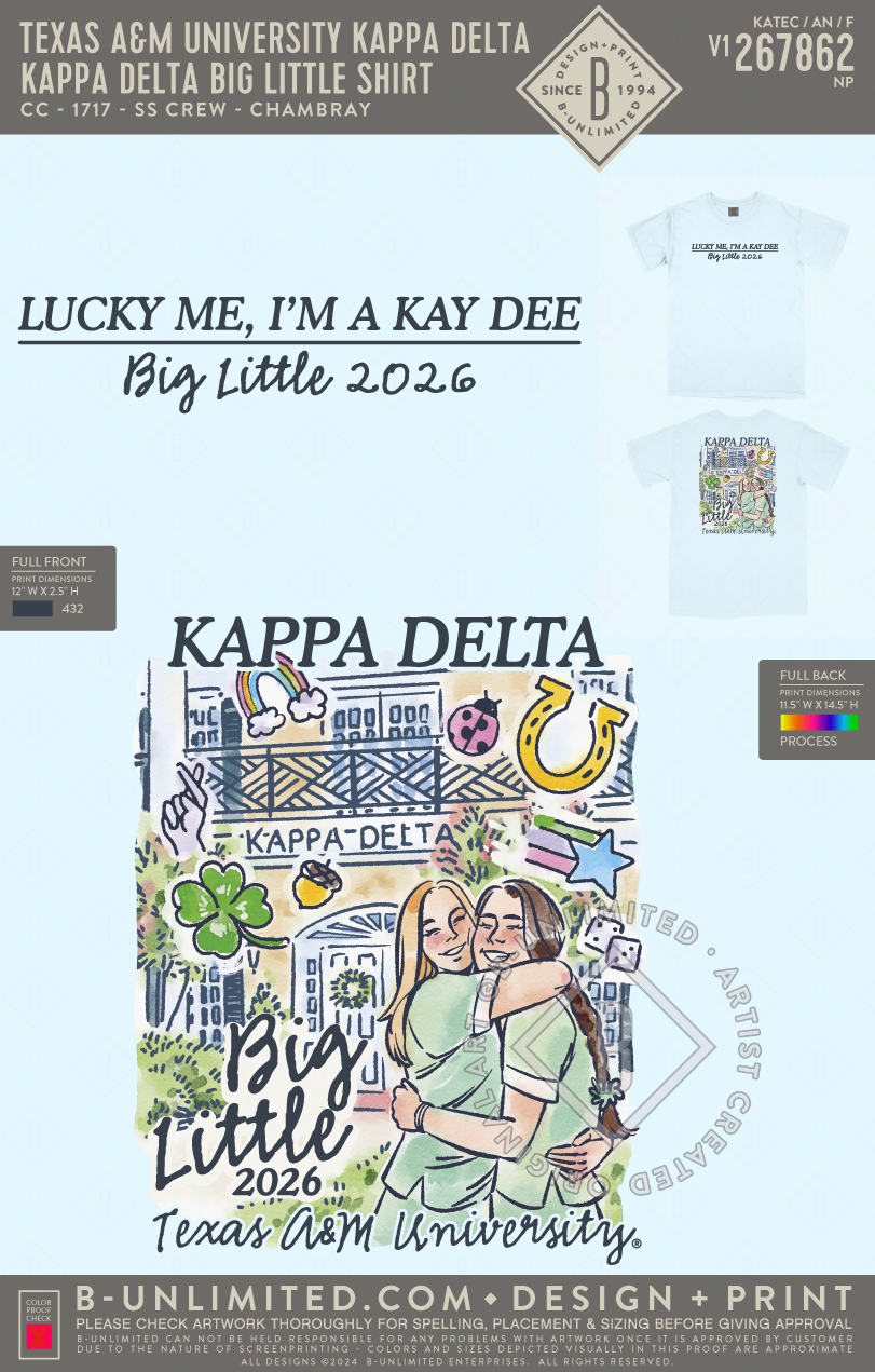 Texas A&M University Kappa Delta - Kappa Delta Big Little Shirt - CC - 1717 - SS Crew - Chambray