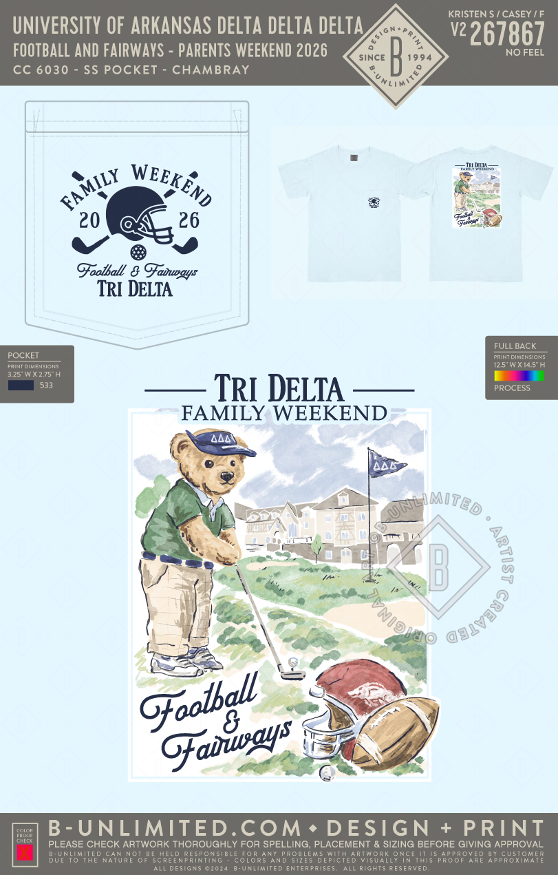 University of Arkansas Delta Delta Delta - Football and Fairways - Parents Weekend 2026 - CC - 6030 - SS Pocket - Chambray