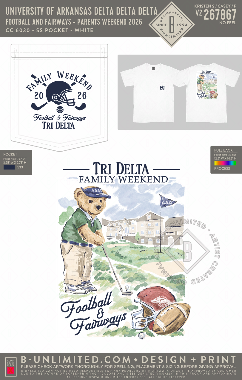 University of Arkansas Delta Delta Delta - Football and Fairways - Parents Weekend 2026 - CC - 6030 - SS Pocket - White