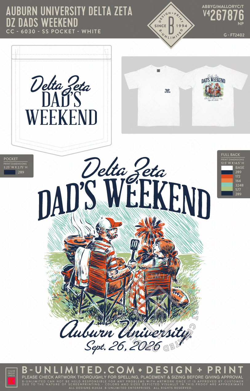Auburn University Delta Zeta - DZ Dads Weekend - CC - 6030 - SS Pocket - White