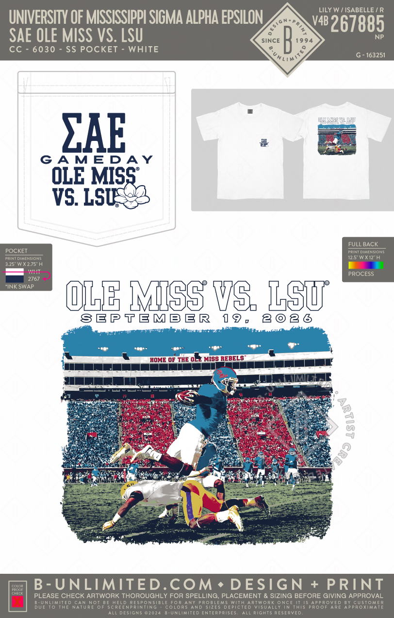 University of Mississippi Sigma Alpha Epsilon - SAE Ole Miss vs. LSU - CC - 6030 - SS Pocket - White