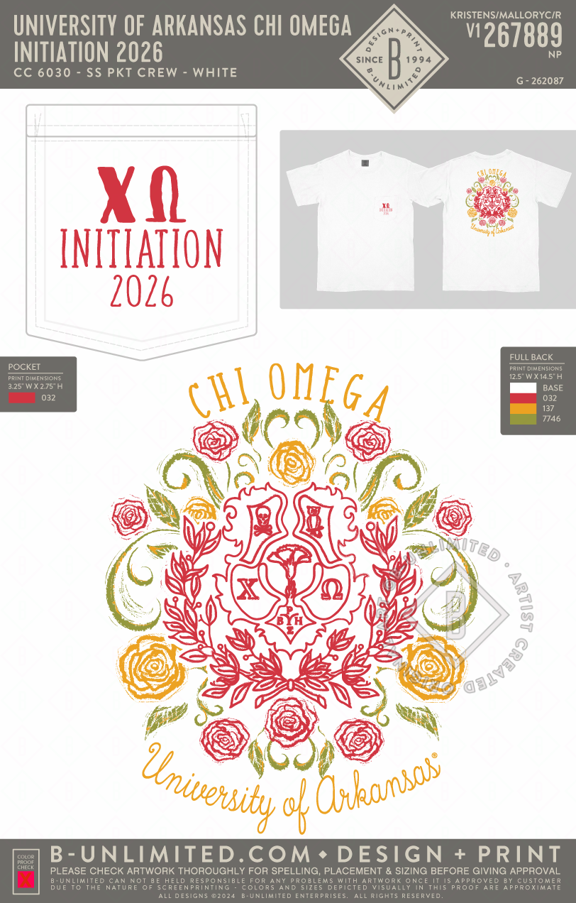University of Arkansas Chi Omega - Initiation 2026 - CC - 6030 - SS Pocket - White