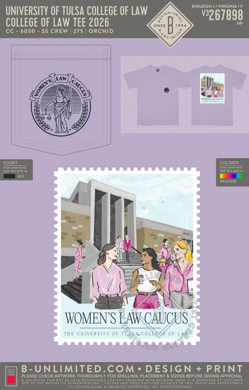 University of Tulsa College of Law - College of Law Tee 2026 - CC - 6030 - SS Pocket - Orchid