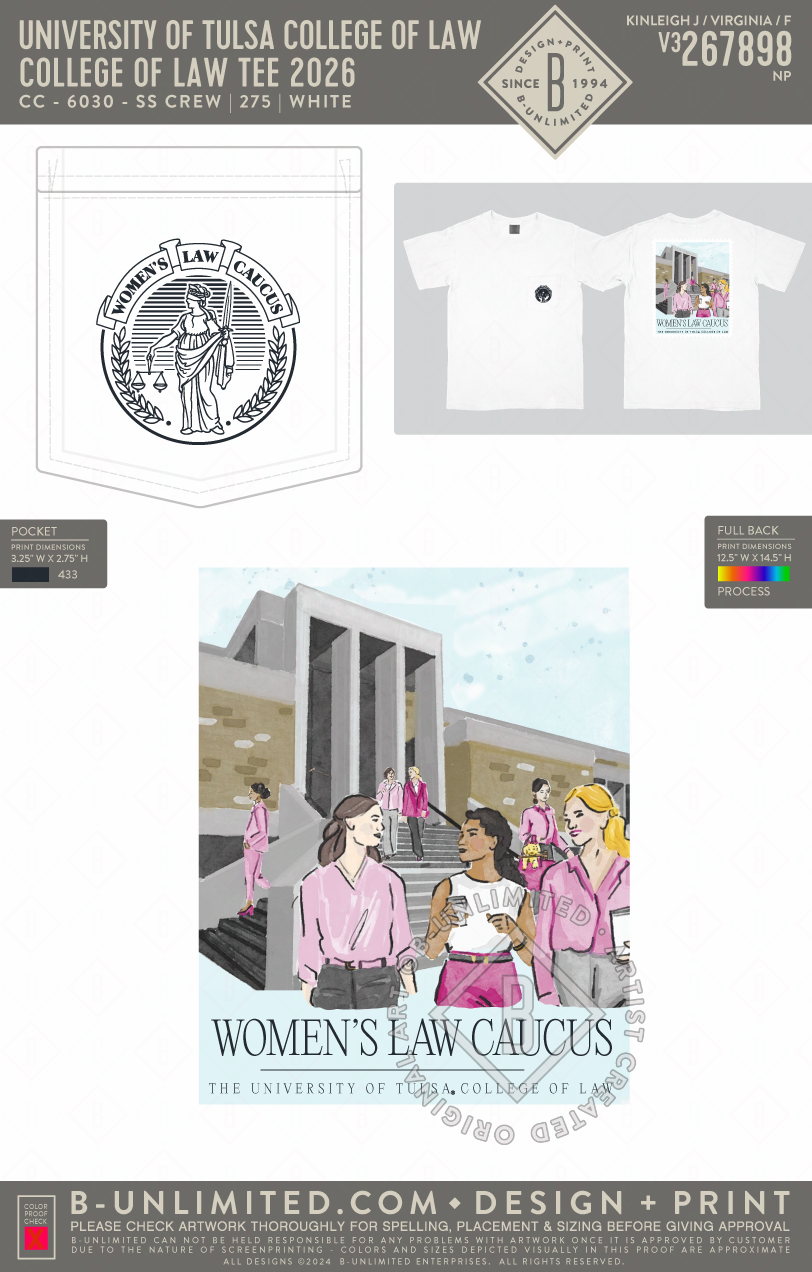 University of Tulsa College of Law - College of Law Tee 2026 - CC - 6030 - SS Pocket - White